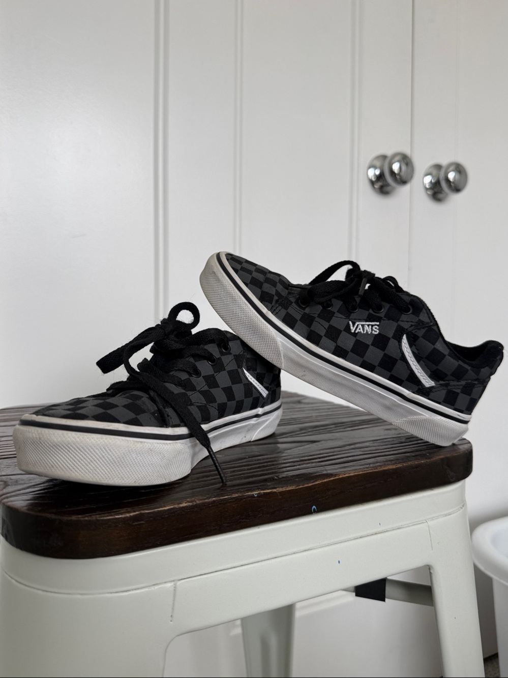 Vans Kids Black and White Checkerboard Low-Top Sneakers